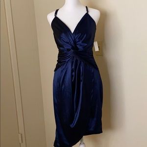 Dark Blue Satin MIDI Dress